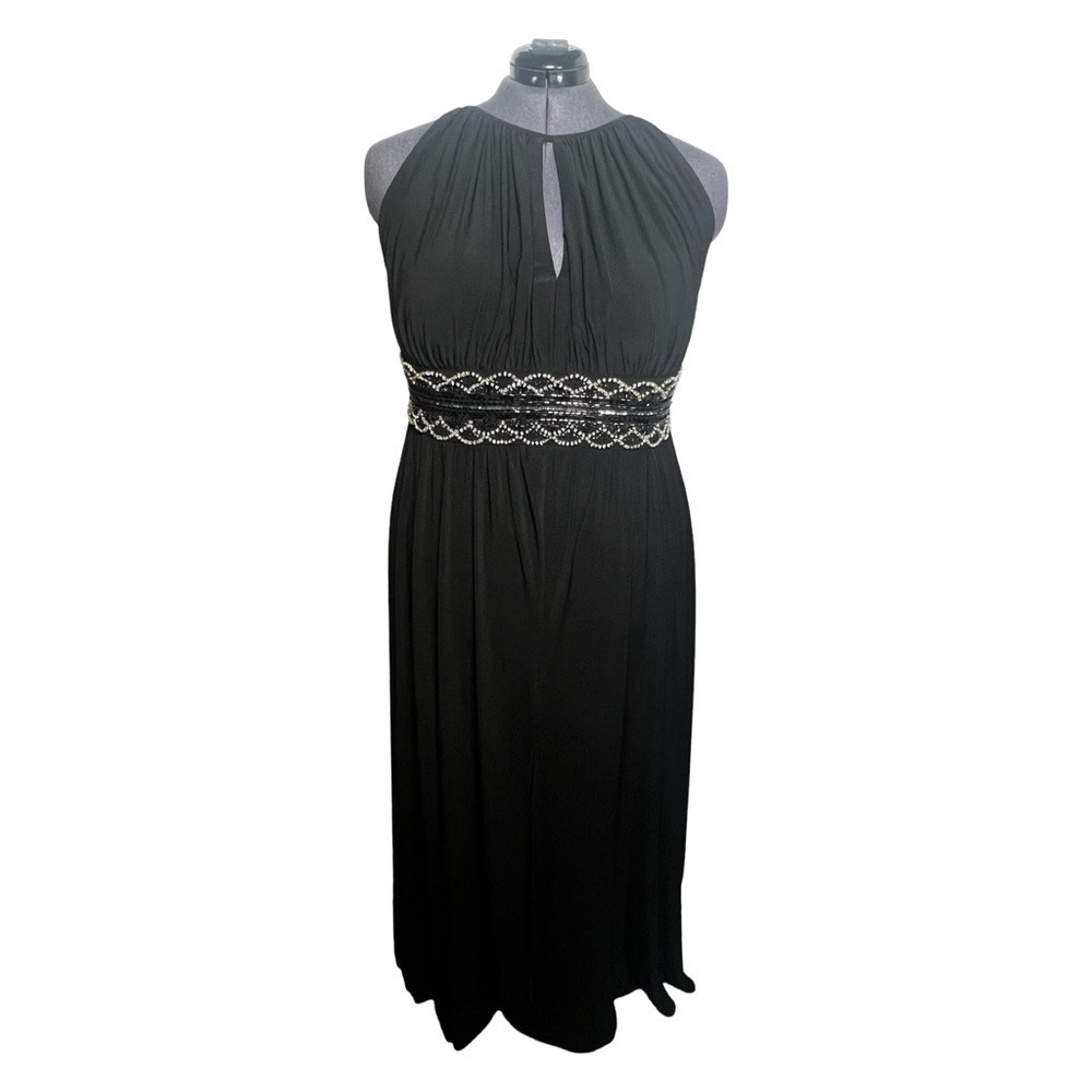 R&M Richards Black Sleeveless Long Gown With Beaded Waist (Size 18W)